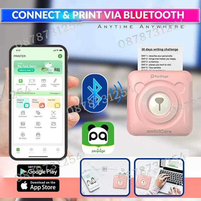 Детски Преносим Принтер за Печат с Безжична Връзка, Bluetooth, Android