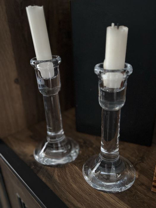 Set suport lumanari sticla - 2 sfesnice sticla