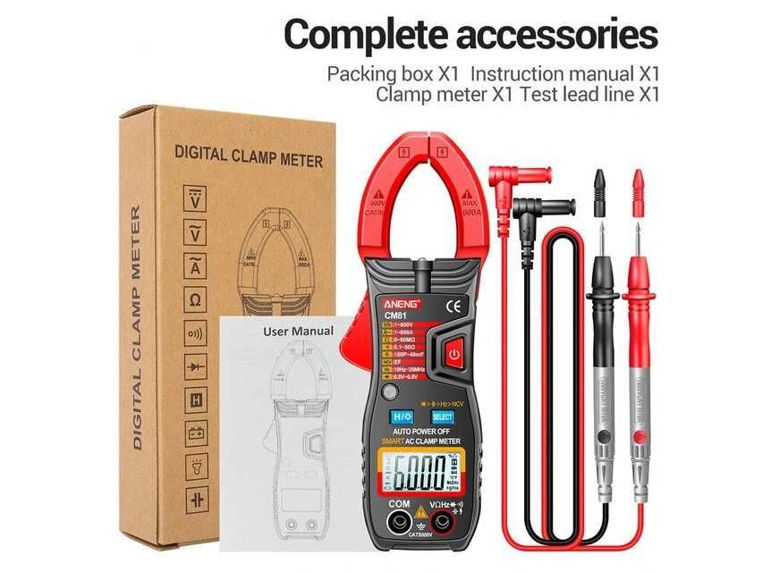 Професионални амперклещи ANENG /LCD дисплей/600A/600V/60MΩ /40mF/10Hz