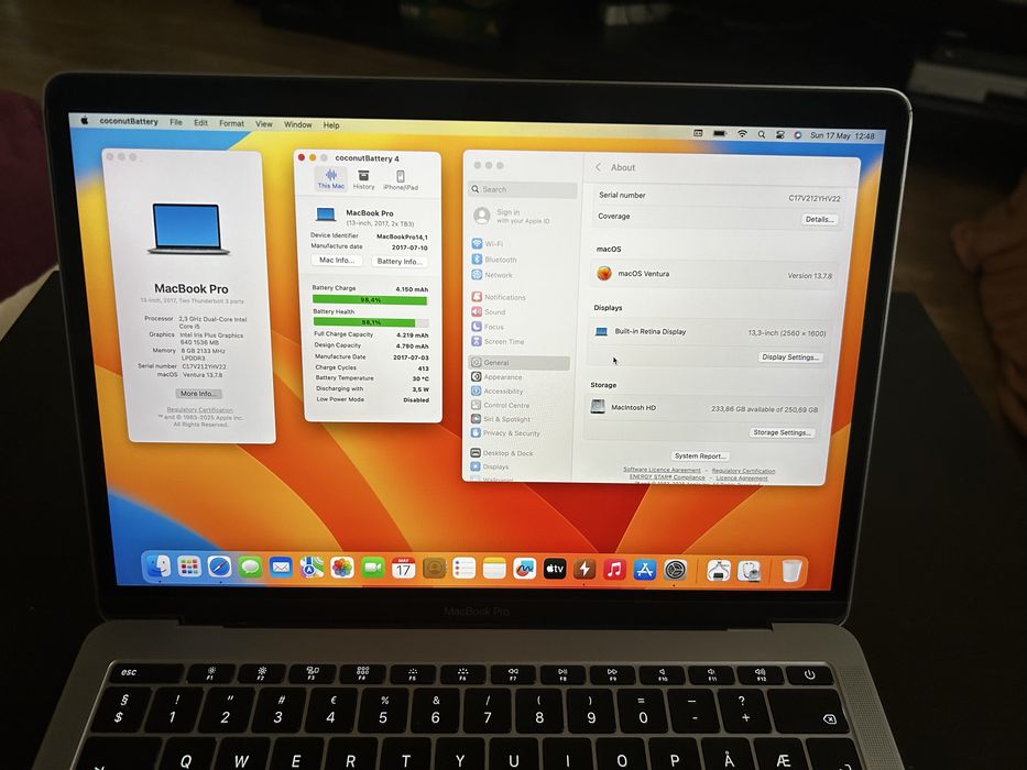 Macbook Pro A1708 13", 2017, i5, 8 GB RAM, 128 GB SSD