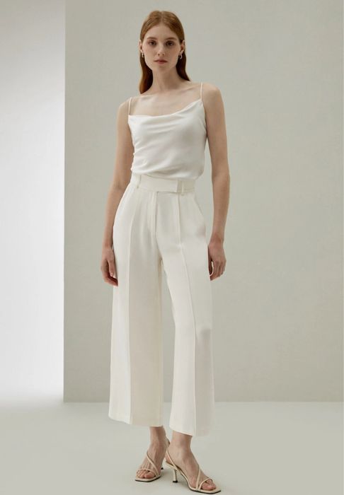 LilySilk Pantaloni albi matase naturala