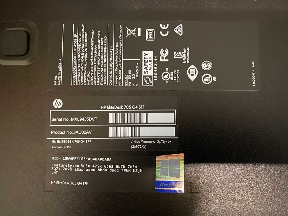 HP EliteDesk 705 G4 SFF-Слим, AMD Ryzen 5 Pro 2400G 3.6 GHz (4 MB), 8 GB, DDR4,NO HARD DRIVE