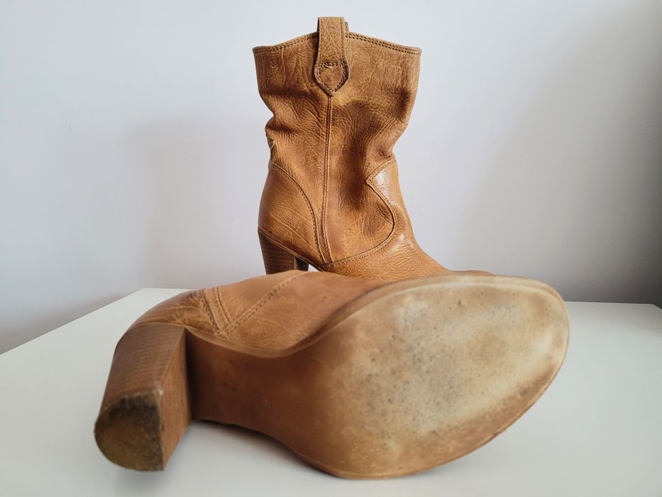 Cizme vintage, damă, din piele naturală, camel, 37