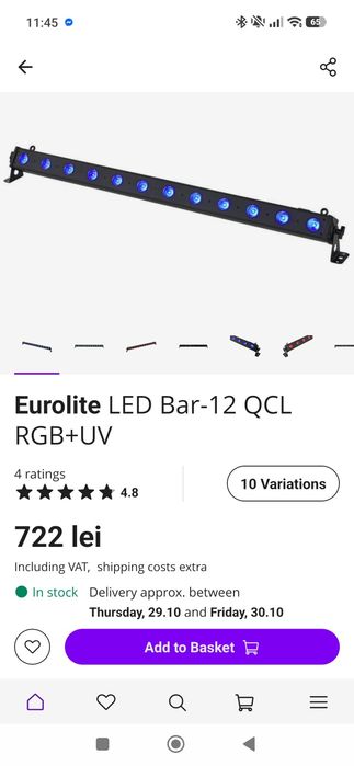 Bara led disco Eurolite 12 Qcl Rgb+uv