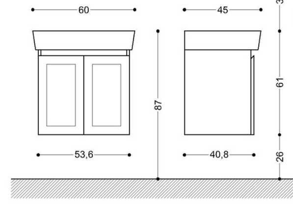 Долен шкаф от PVC с вграден умивaлник за баня VISOTA Лили 60