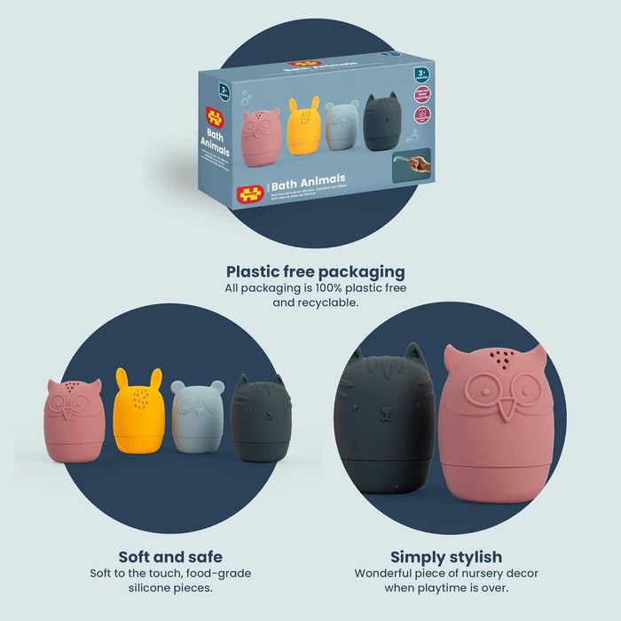 Bigjigs Toys Силиконови животни за баня - 4 бр за бебета и деца 3+ мес