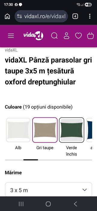Pânză parasolar gri taupe 3x5 m țesătură oxford dreptunghiular