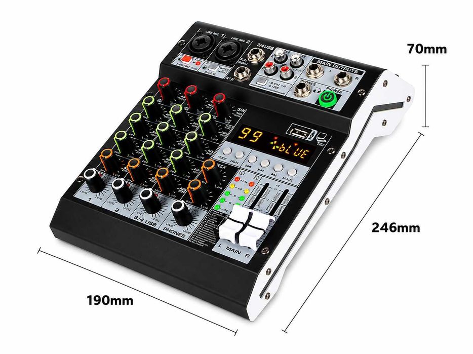 Pasiv mixer audio 4 canale KT4M Stereo canal USB Bluetooth 99 digital DSP efecte LED ecran
