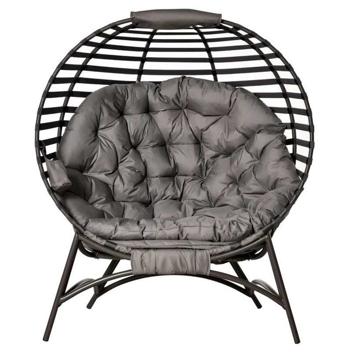 Градински стол Outsunny Papasan, 2 плетени стола с възглавница