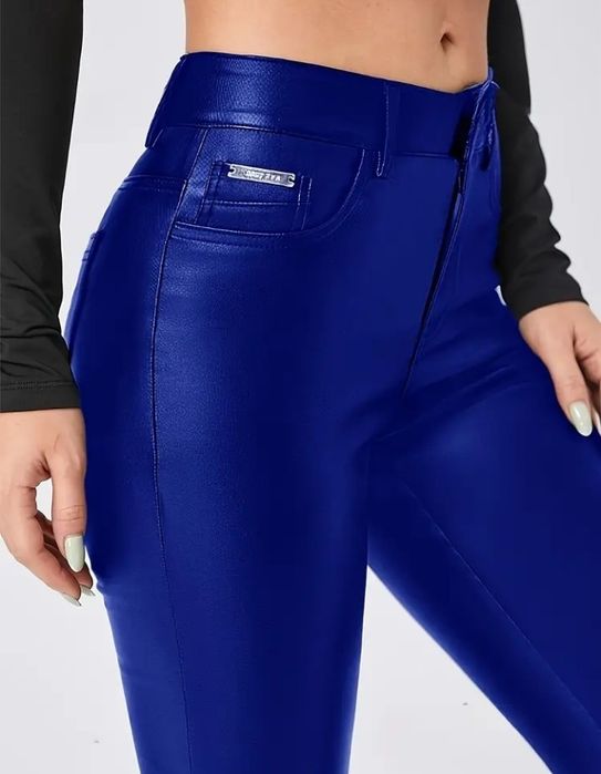 Pantaloni piele eco albastru elecric, super model, import Italia