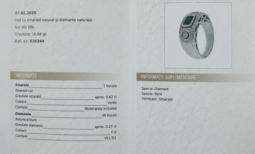 Inel Aur alb 18k cu Smarald si Diamante, pret fix