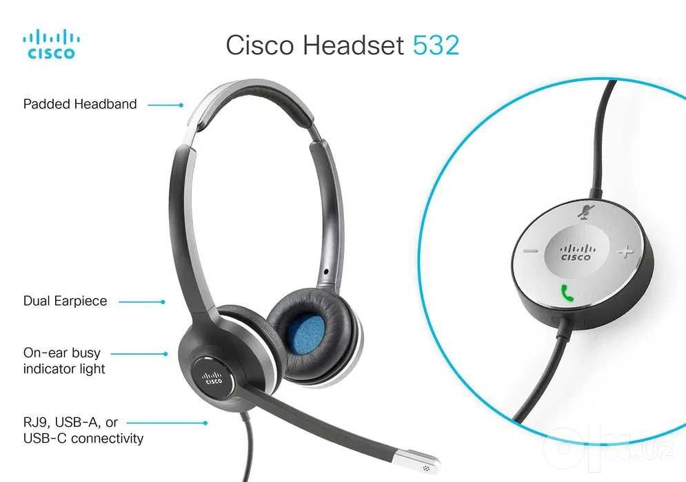 Cisco Headset 532 RJ CP-HS-W-532-RJ +USB-A — гарнитура для IP-телефона