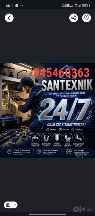 Santexnik xizmati 24/7 сантехник хизмат. Santexnik usta 24/7