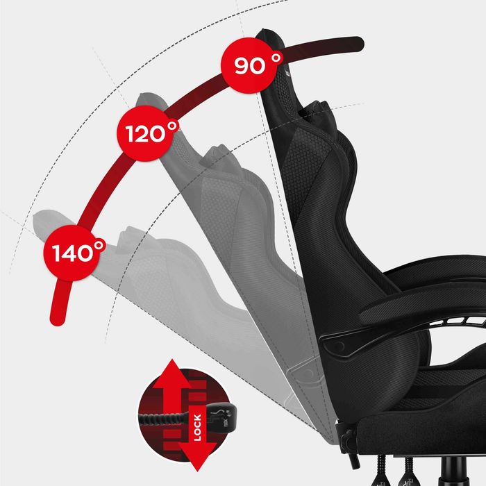 Scaun de gaming, HUZARO Force 4.7, Carbon Mesh, Suport Picioare, Functia Seat Rest, Negru