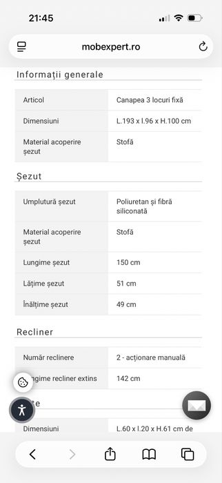 Canapea Mobexpert 3 locuri LOUIS XL, 2 reclinere manuale, stofă