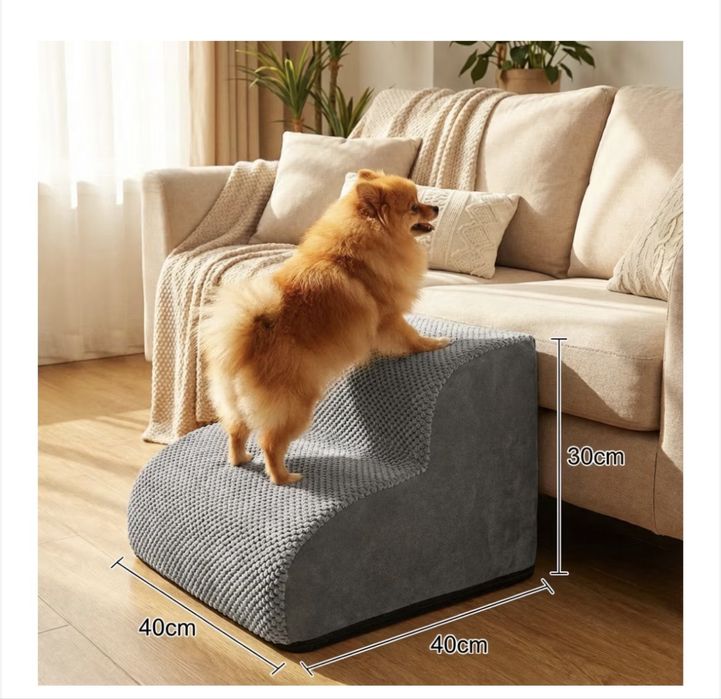 Scara pentru caini si pisici Averra, 2 trepte, 30 cm, husa din plus detasabila si lavabila, spuma premium pentru stabilitate 40×40×30 cm gri