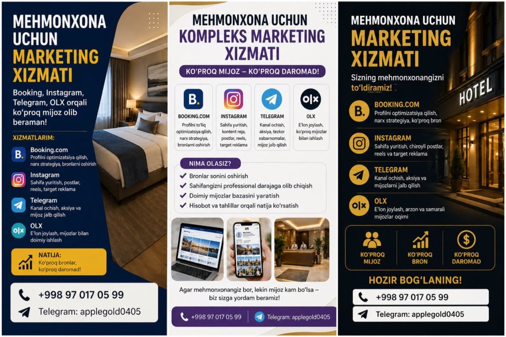 Mehmonxonangizga mijoz olib beraman | SMM va Booking xizmati