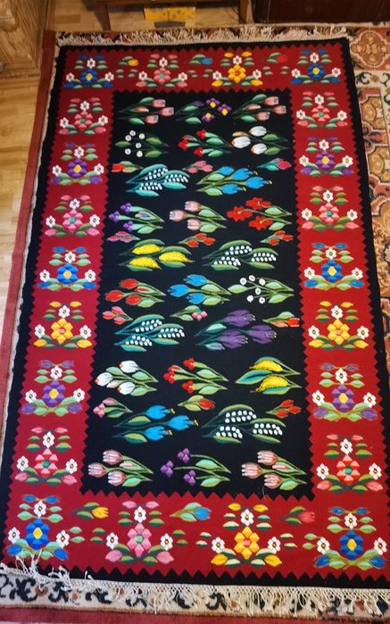 Covor oltenesc + carpeta din lână, noi, nefolosite, 250X150cm/ 45X50cm