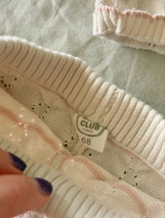 Set bebe 3 piese 3-6 luni (68 cm) – pulover tricot + pantaloni + pantaloni scurți, bumbac & bambus