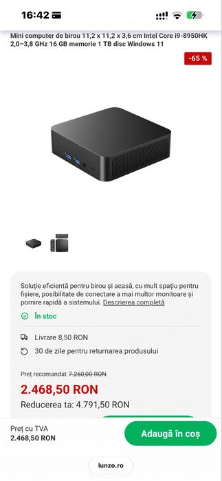 Mini PC NOU Intel Core i9-8950HK, 16GB RAM, Windows 11 Pro - Full Box