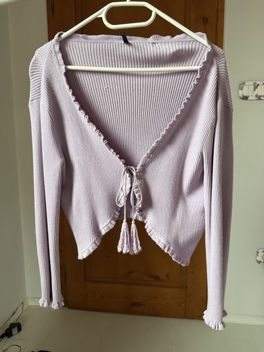 Дамска блуза/жилетка с дълъг ръкав и връзки – лилава