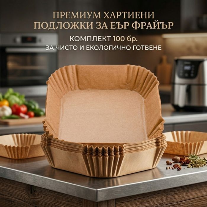 Незалепващи хартиени подложки за Air Fryer – 100 бр. - топлоустойчиви до 240°C