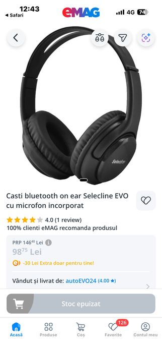 Casti bluetooth on ear Selecline EVO cu microfon incorporat
