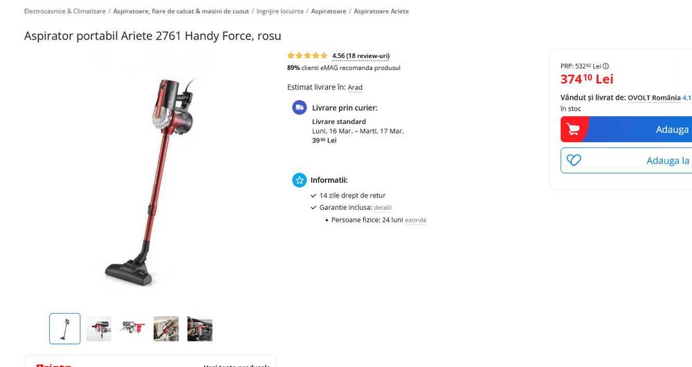 Aspirator portabil Ariete 2761 Handy Force