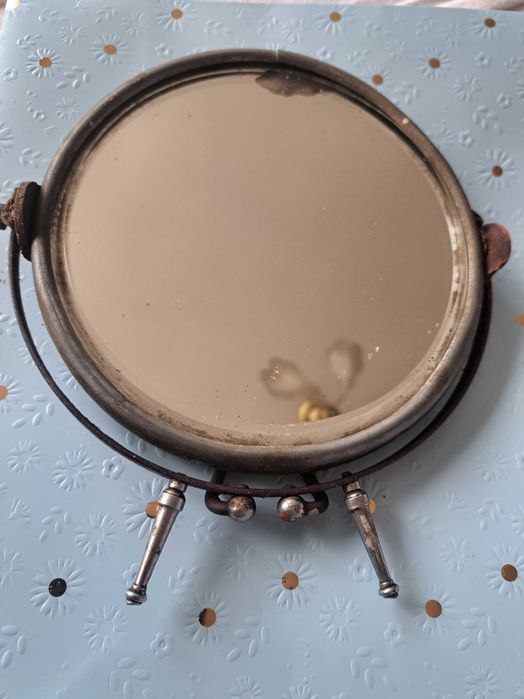 Oglindă victoriană antică din metal, oglindă pliabilă, anii 20/30.