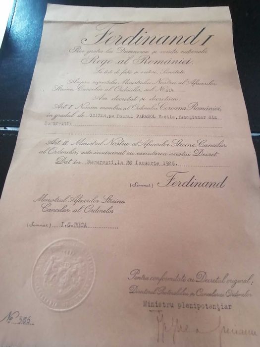 Brevet Ferdinand l  Rege al Romaniei