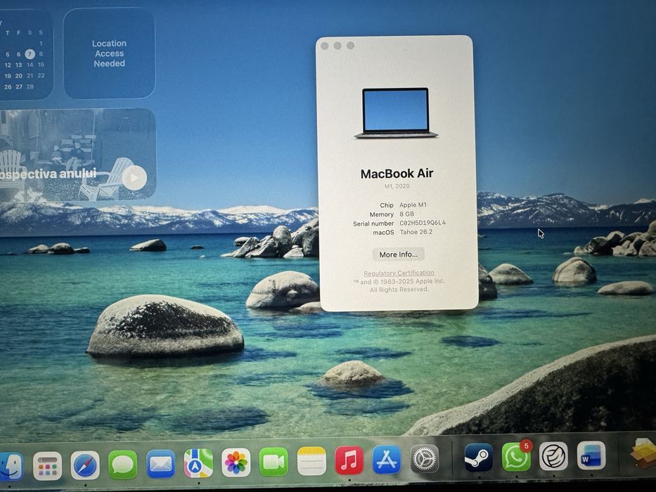 Macbook Air M1 | Activat Mai 2022 | Baterie 95% | 80 Cicluri | Ca nou