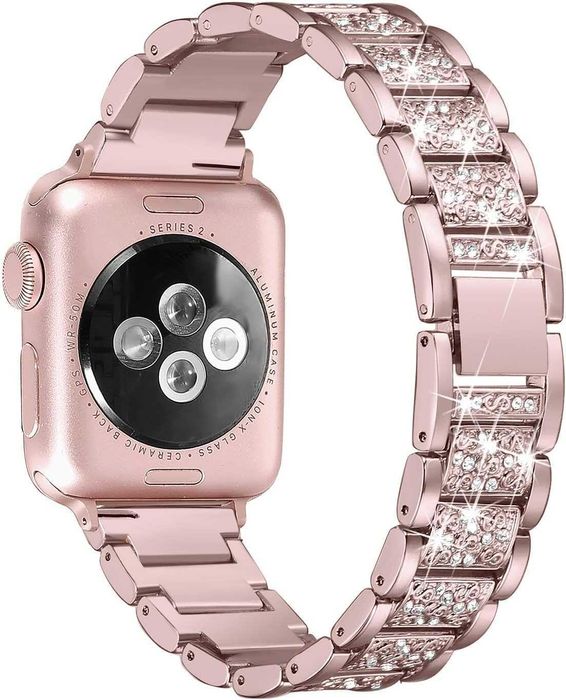 Curea Apple Watch 38/40 mm metalica rose gold cu strasuri*