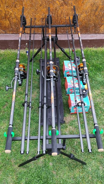 Set 3 Lansete 3,90m+3 Mulinete Fascinate 8000 cu Baitrunner+Rod Pod