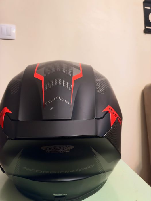 Cască moto Scorpion EXO-391 Aaxo M, negru-roșu, cu bon și cutie