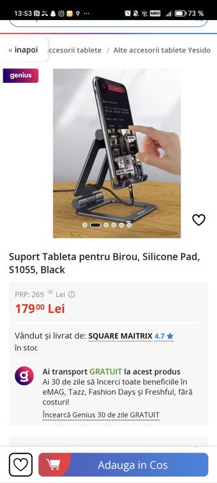 Suport Tableta pentru Birou, Silicone Pad, S1055, ROZ