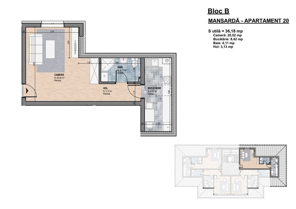 Apartament cu 1 Cameră Decomandată, Lift, Încălzire in Pardoseală !