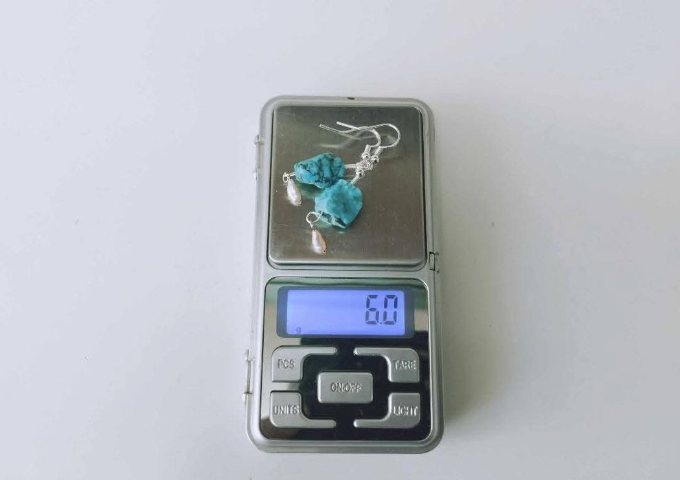 Vechi cercei din argint de 925, cu piatra turcoaz si perle de cultura