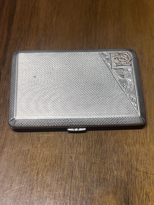 Portțigaret / tabachera antique din argint 900, Art Deco, gravat 1938
