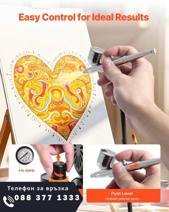 НЕМСКИ Комплект аерограф със 3 аерографа + ПОДАРЪК ЛЕД ФЕНЕР