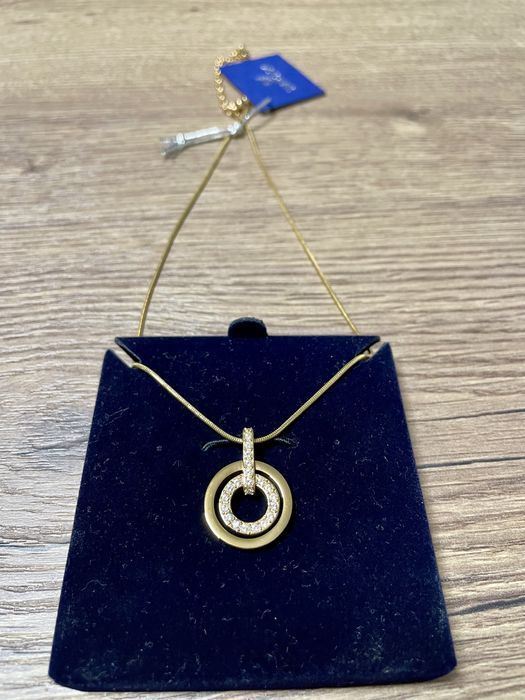 Lant cu pandantiv rotund Swarovski, nuanta rose gold, placat cu aur