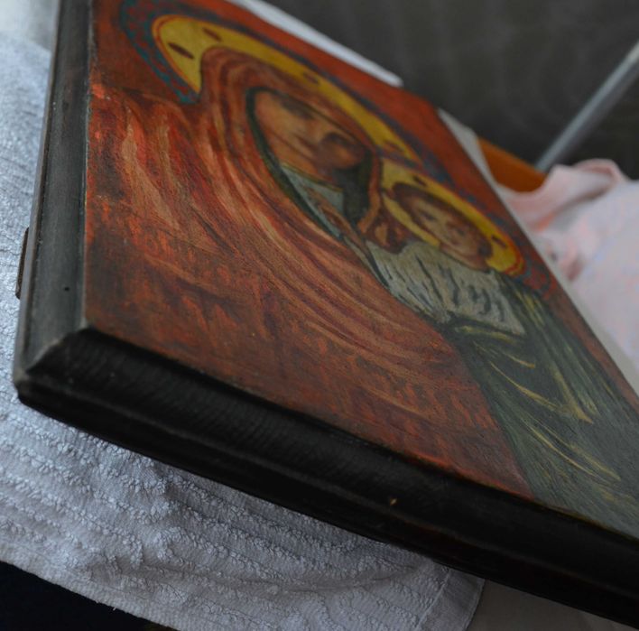 Icoana pictata pe lemn, anii 1900 Icoana veche