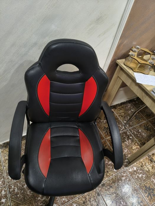 Scaun birou imitație piele roșu+negru