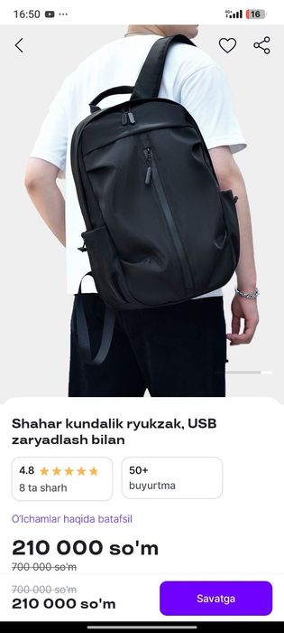 Maktab yoshidagi yoki studentlar uchun ryukzak