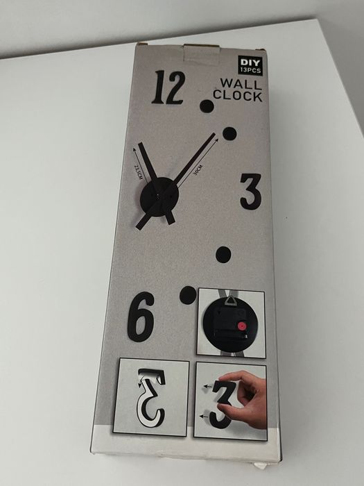 Стаен стенен часовник, залепящ се, черен, декорация/декор