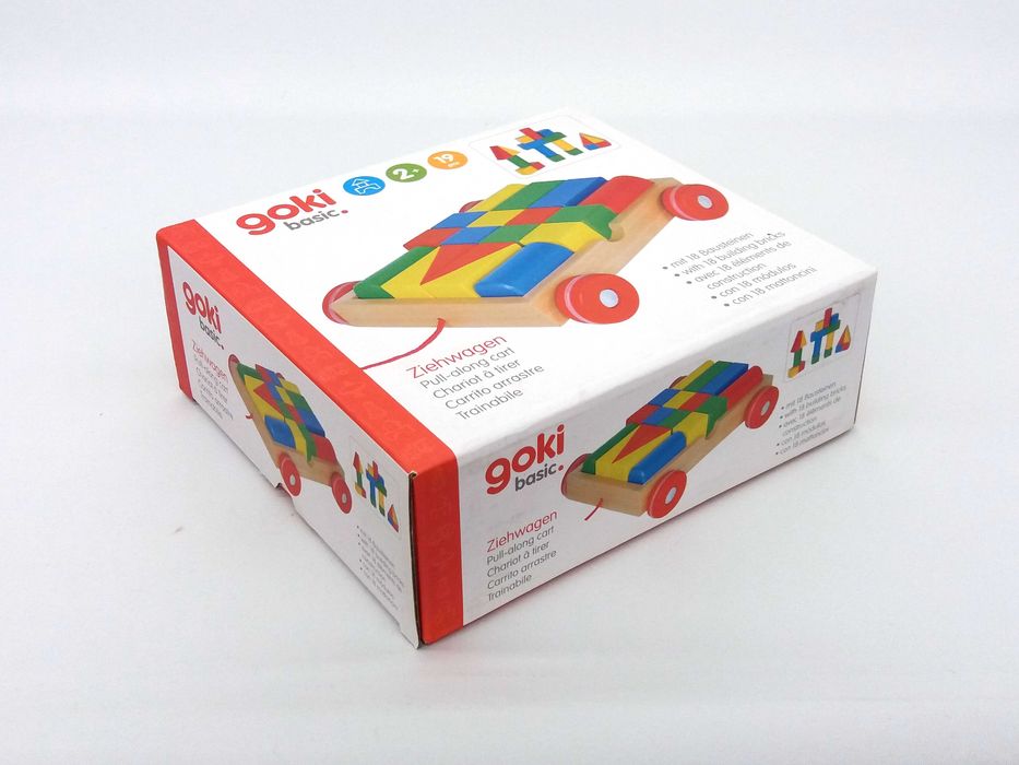 НОВ! Goki дървен конструктор с количка за дърпане