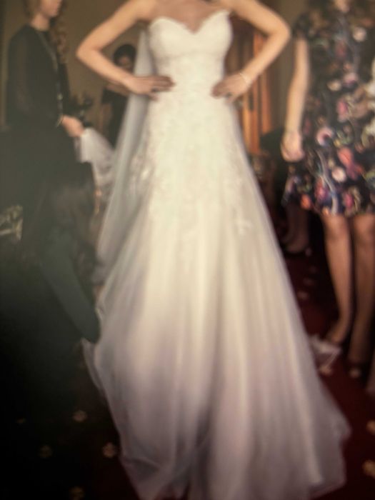 Vand rochie alba de mireasa si voal - Pronovias, masura XS