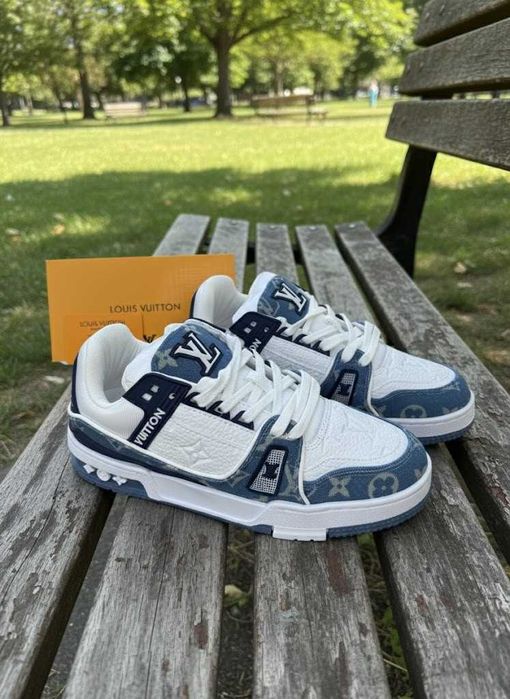 Adidasi LV Trainers Jeans  - Adidasi Full Box Premium LV Albastru