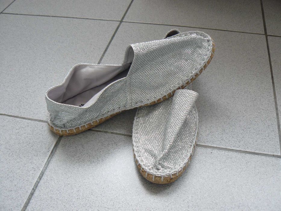 Espadrile Dama ADAM'S Panza,Talpa Din Iuta,Argintii Cu Sclipci
