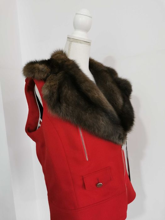 Vestă roșie cașmir & zibelină - Blana naturala