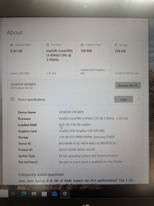 Лаптоп HP PROBOOK 450 G6 с немска клавиатура